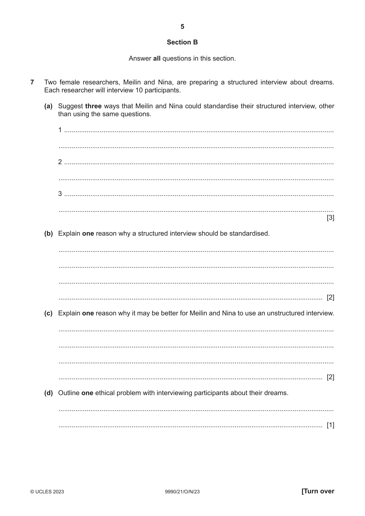 Cambridge A Level Psychology (from 2018) 9990 2023 Oct/Nov Paper 2 · Variant 1 question paper, page 5 of 12