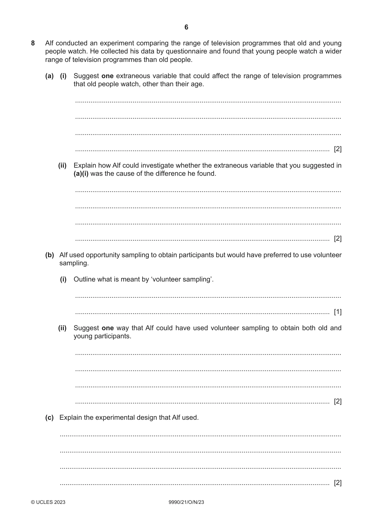 Cambridge A Level Psychology (from 2018) 9990 2023 Oct/Nov Paper 2 · Variant 1 question paper, page 6 of 12
