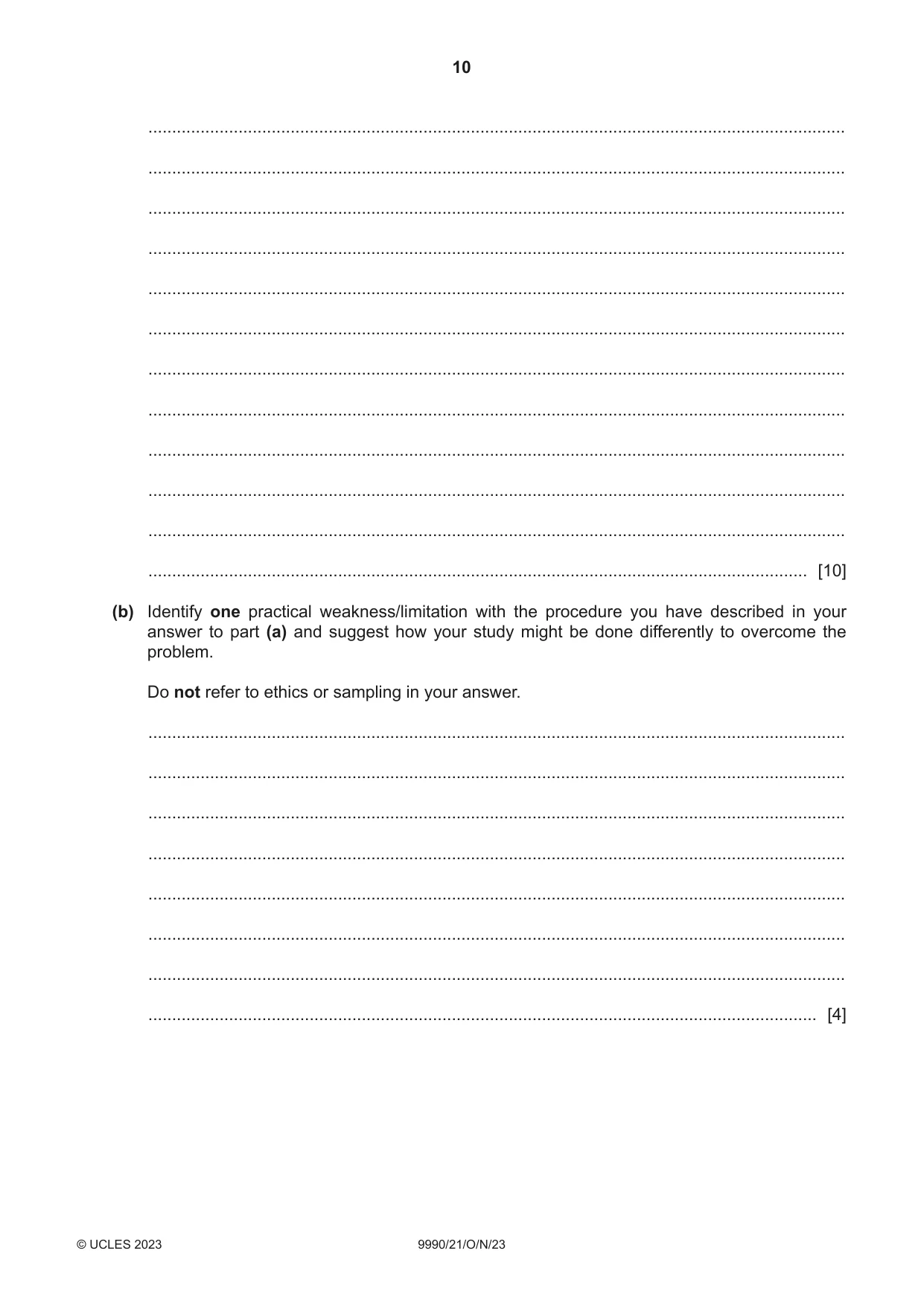 Cambridge A Level Psychology (from 2018) 9990 2023 Oct/Nov Paper 2 · Variant 1 question paper, page 10 of 12