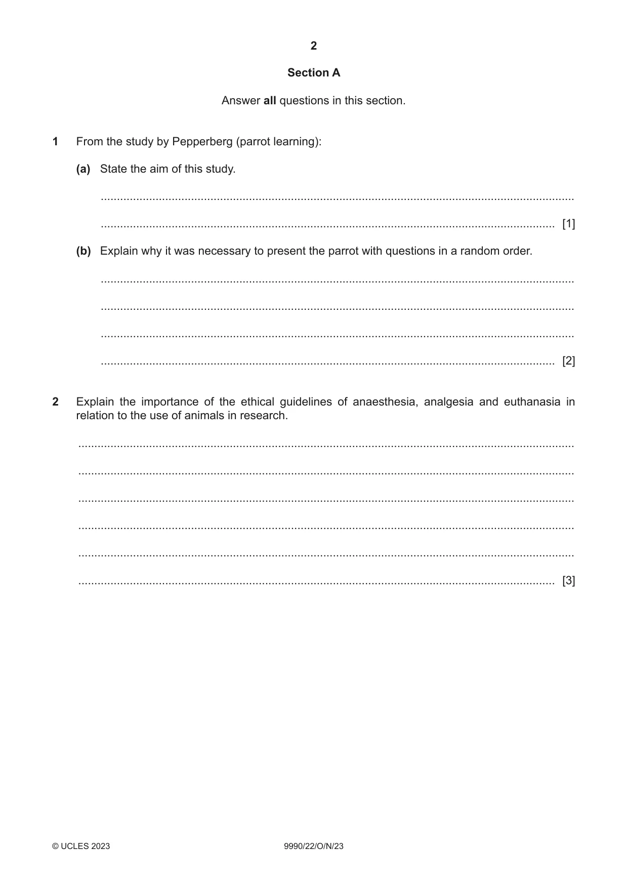 Cambridge A Level Psychology (from 2018) 9990 2023 Oct/Nov Paper 2 · Variant 2 question paper, page 2 of 12
