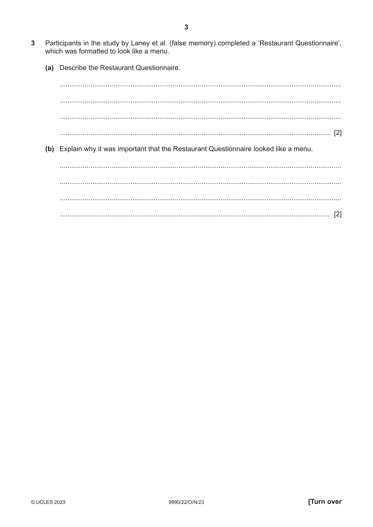 Cambridge A Level Psychology (from 2018) 9990 2023 Oct/Nov Paper 2 · Variant 2 question paper, page 3 of 12