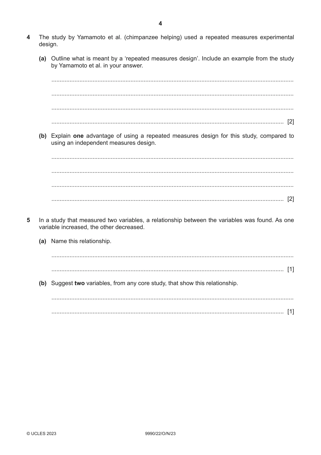 Cambridge A Level Psychology (from 2018) 9990 2023 Oct/Nov Paper 2 · Variant 2 question paper, page 4 of 12