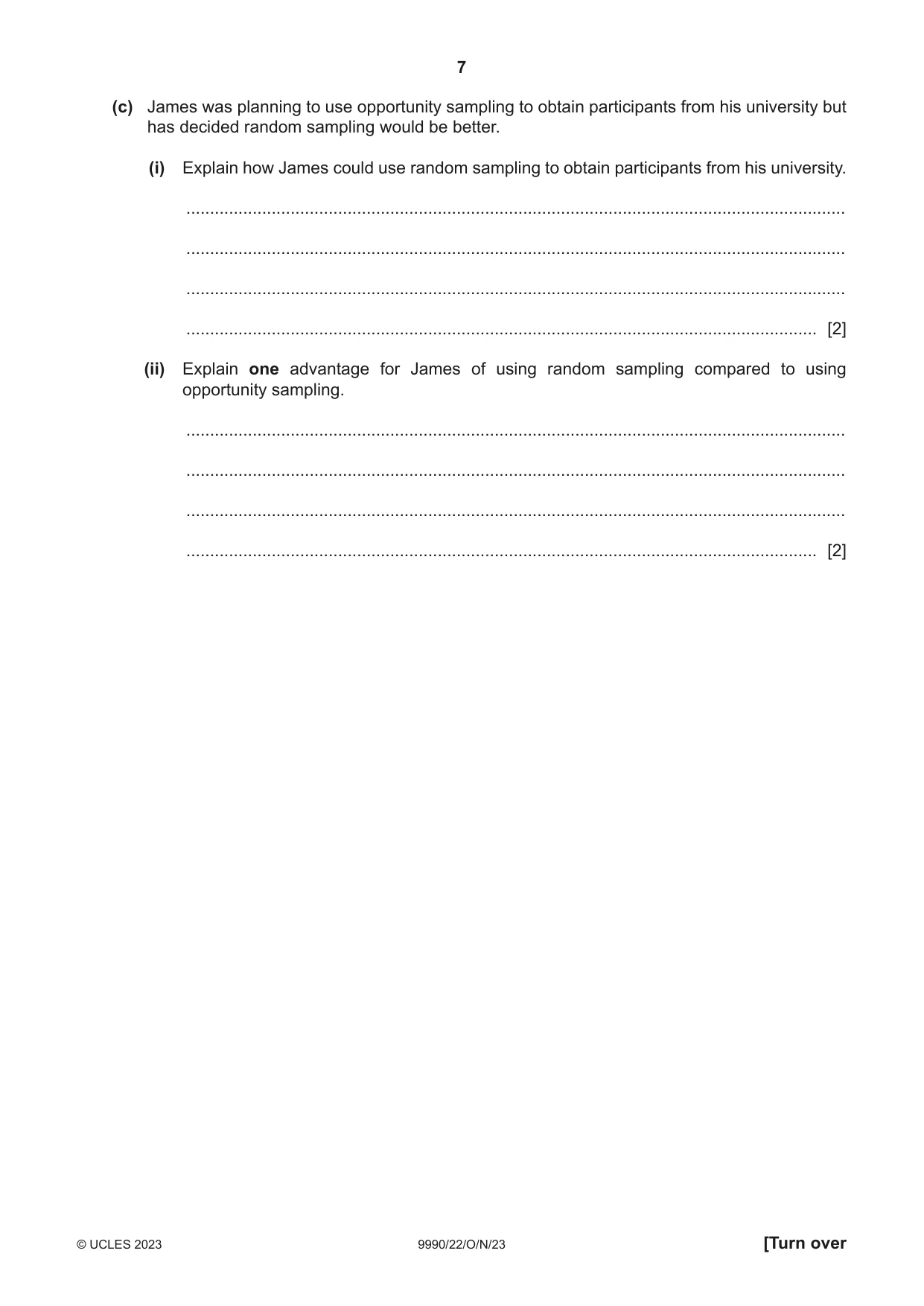 Cambridge A Level Psychology (from 2018) 9990 2023 Oct/Nov Paper 2 · Variant 2 question paper, page 7 of 12