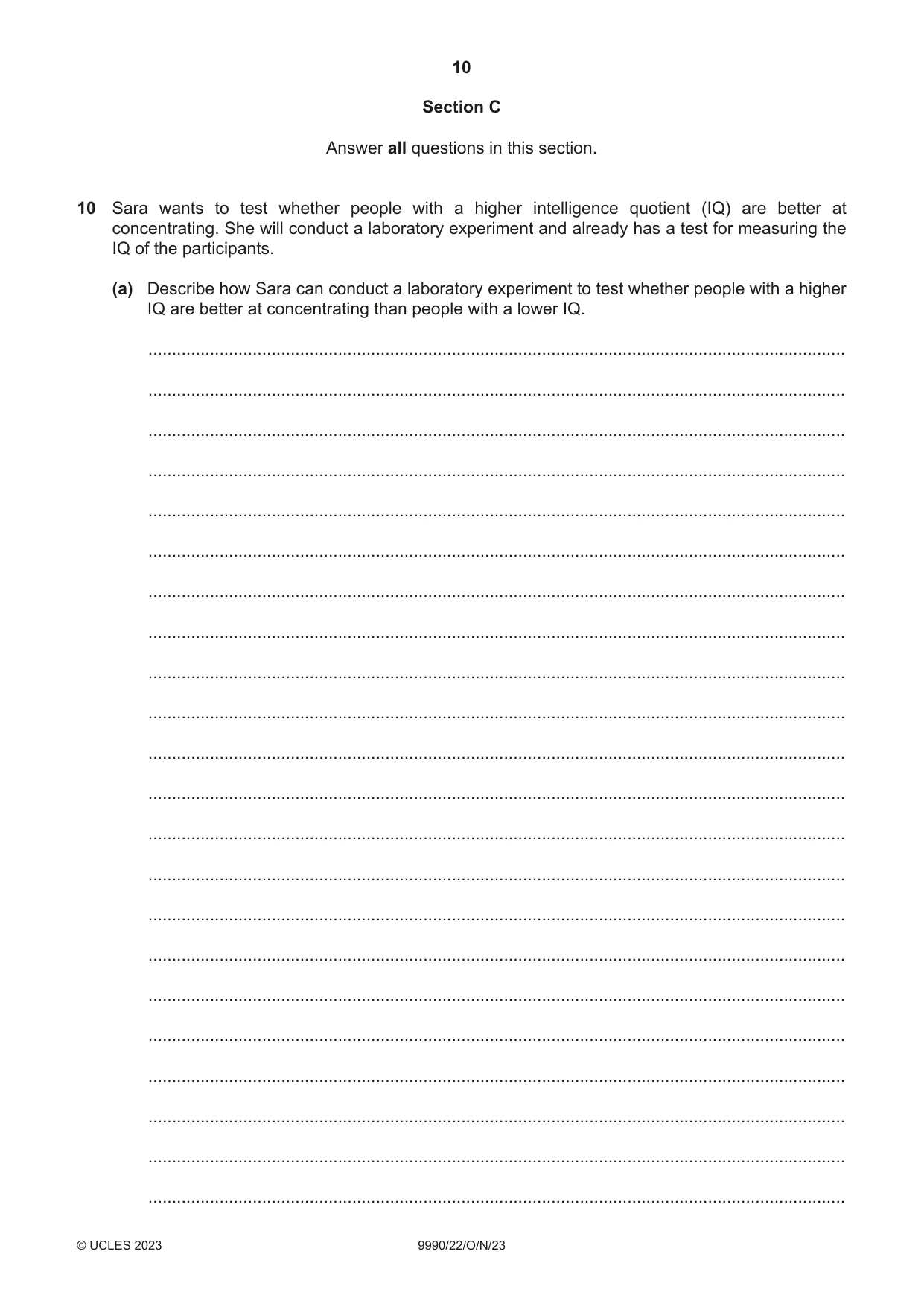 Cambridge A Level Psychology (from 2018) 9990 2023 Oct/Nov Paper 2 · Variant 2 question paper, page 10 of 12