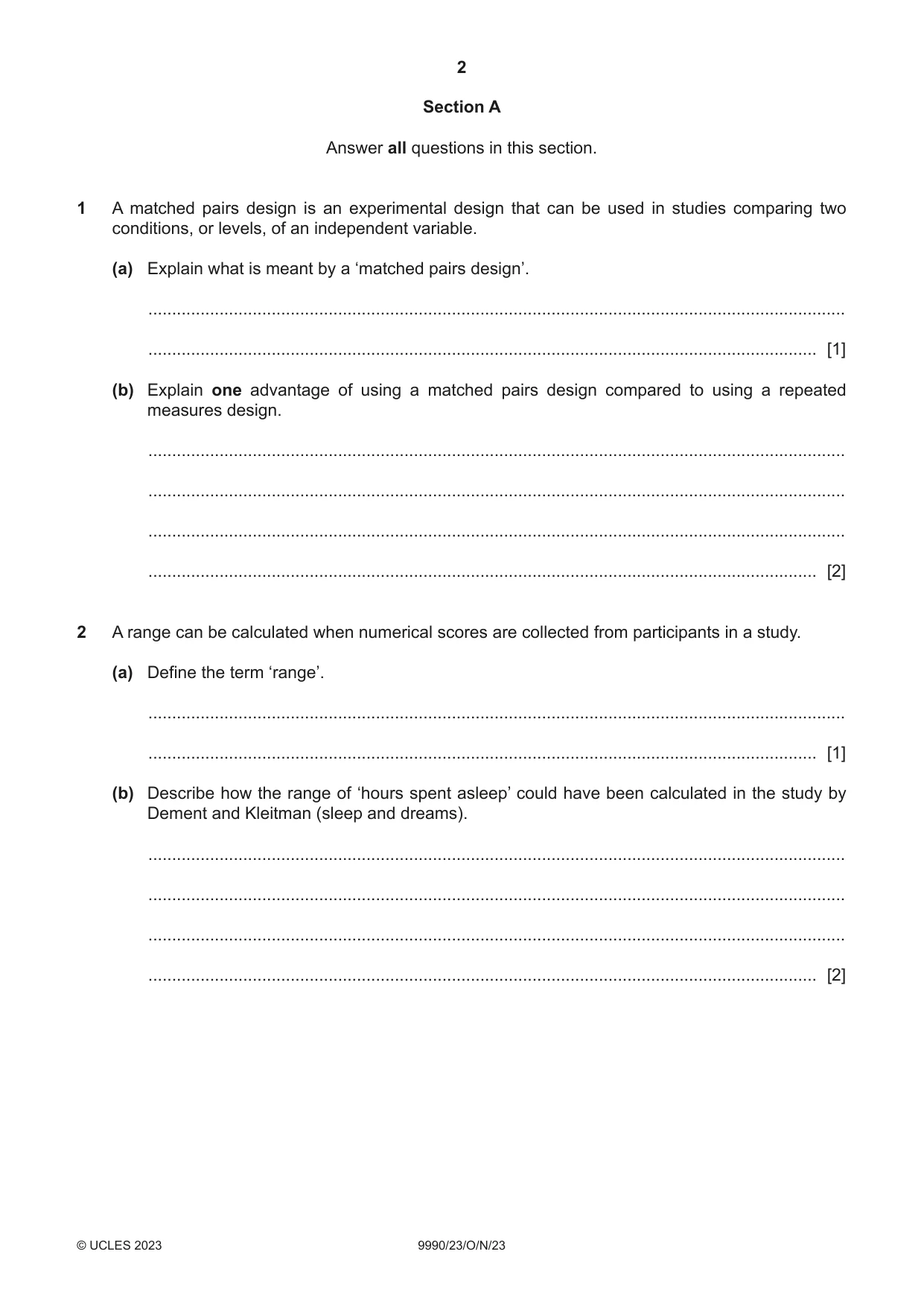 Cambridge A Level Psychology (from 2018) 9990 2023 Oct/Nov Paper 2 · Variant 3 question paper, page 2 of 12