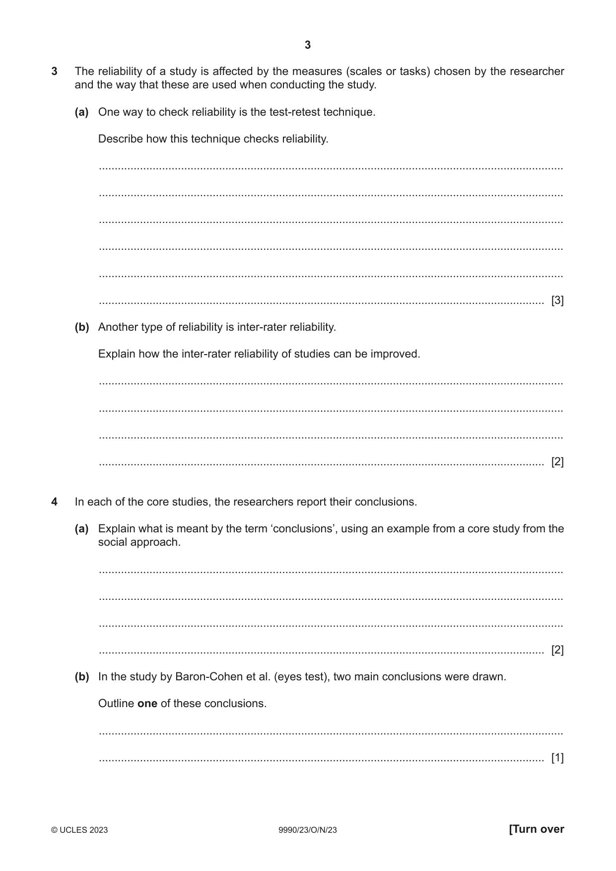 Cambridge A Level Psychology (from 2018) 9990 2023 Oct/Nov Paper 2 · Variant 3 question paper, page 3 of 12