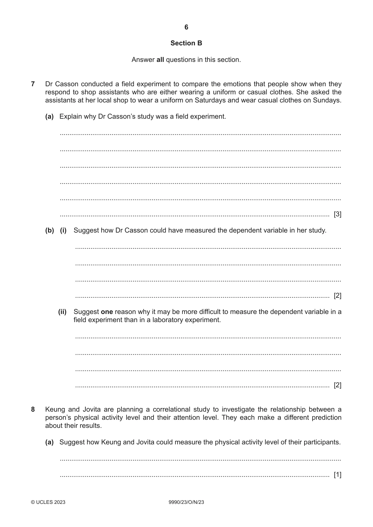 Cambridge A Level Psychology (from 2018) 9990 2023 Oct/Nov Paper 2 · Variant 3 question paper, page 6 of 12