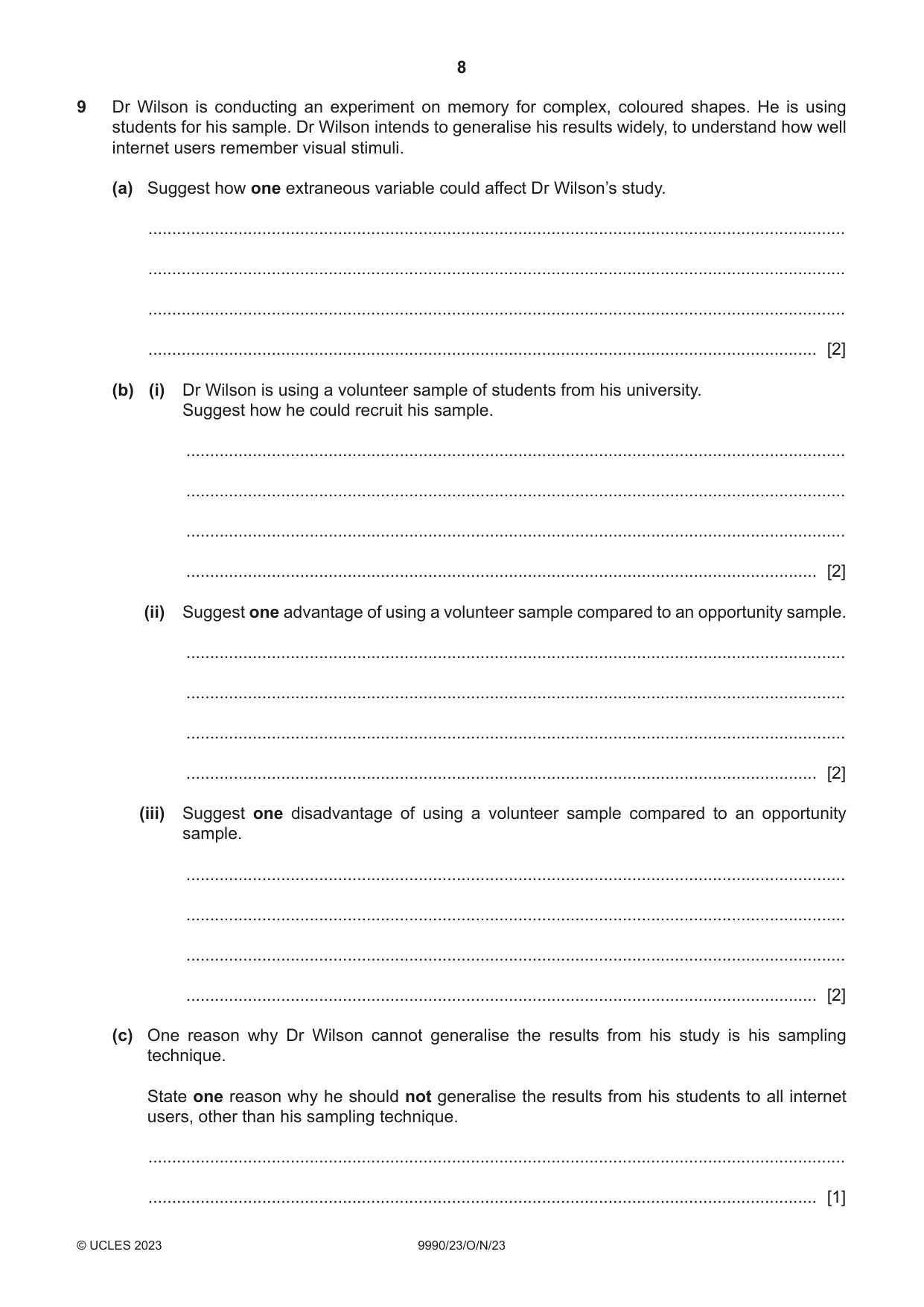 Cambridge A Level Psychology (from 2018) 9990 2023 Oct/Nov Paper 2 · Variant 3 question paper, page 8 of 12