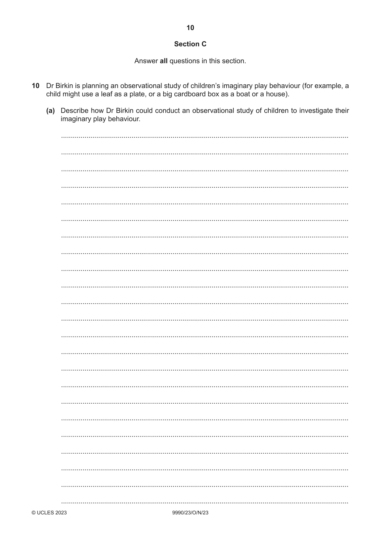 Cambridge A Level Psychology (from 2018) 9990 2023 Oct/Nov Paper 2 · Variant 3 question paper, page 10 of 12