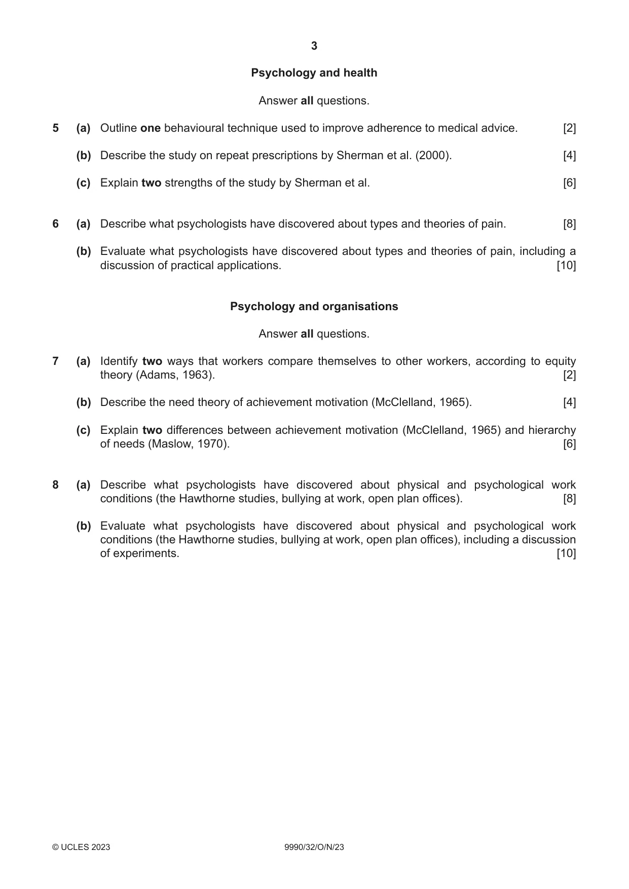 Cambridge A Level Psychology (from 2018) 9990 2023 Oct/Nov Paper 3 · Variant 2 question paper, page 3 of 4