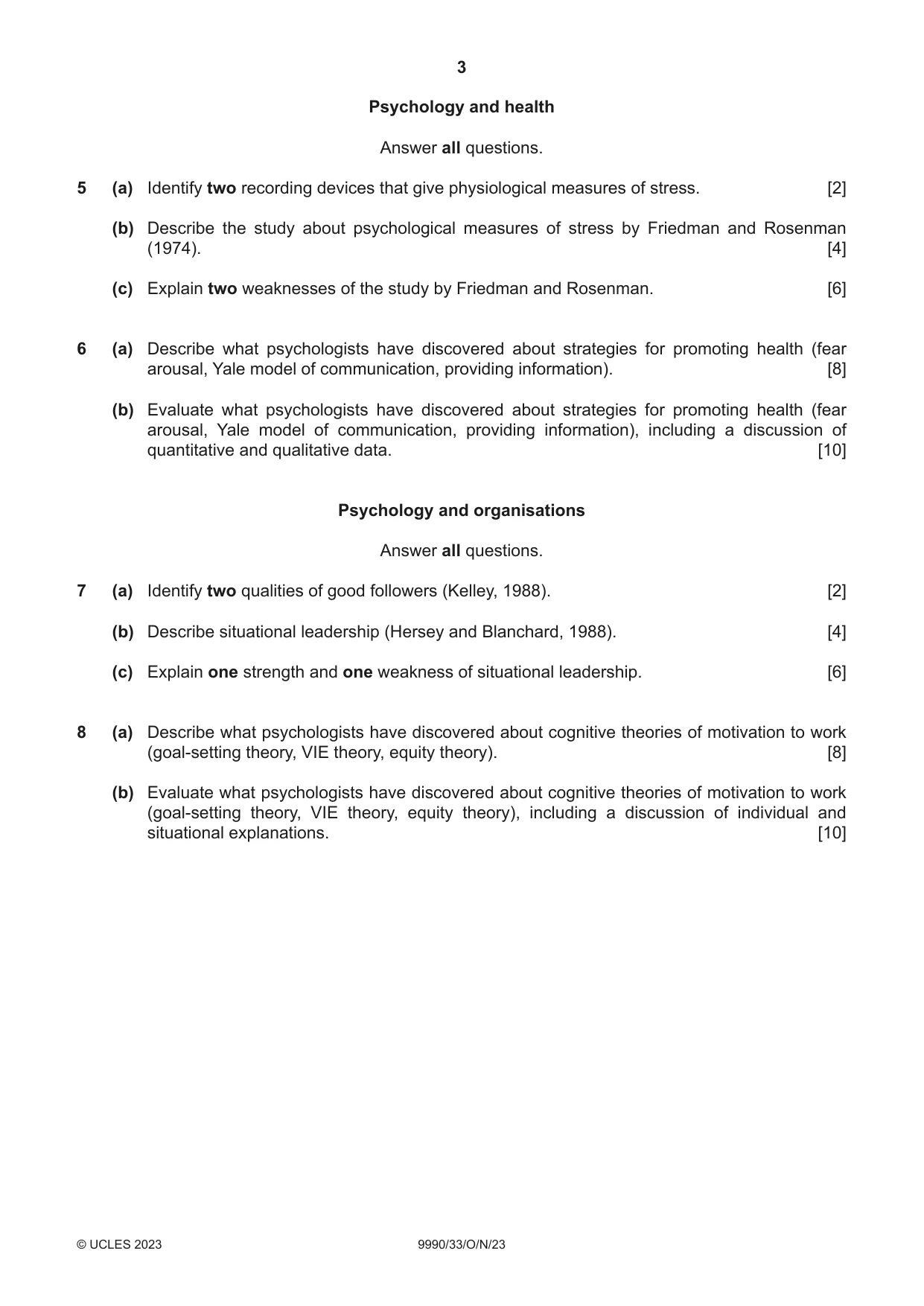 Cambridge A Level Psychology (from 2018) 9990 2023 Oct/Nov Paper 3 · Variant 3 question paper, page 3 of 4