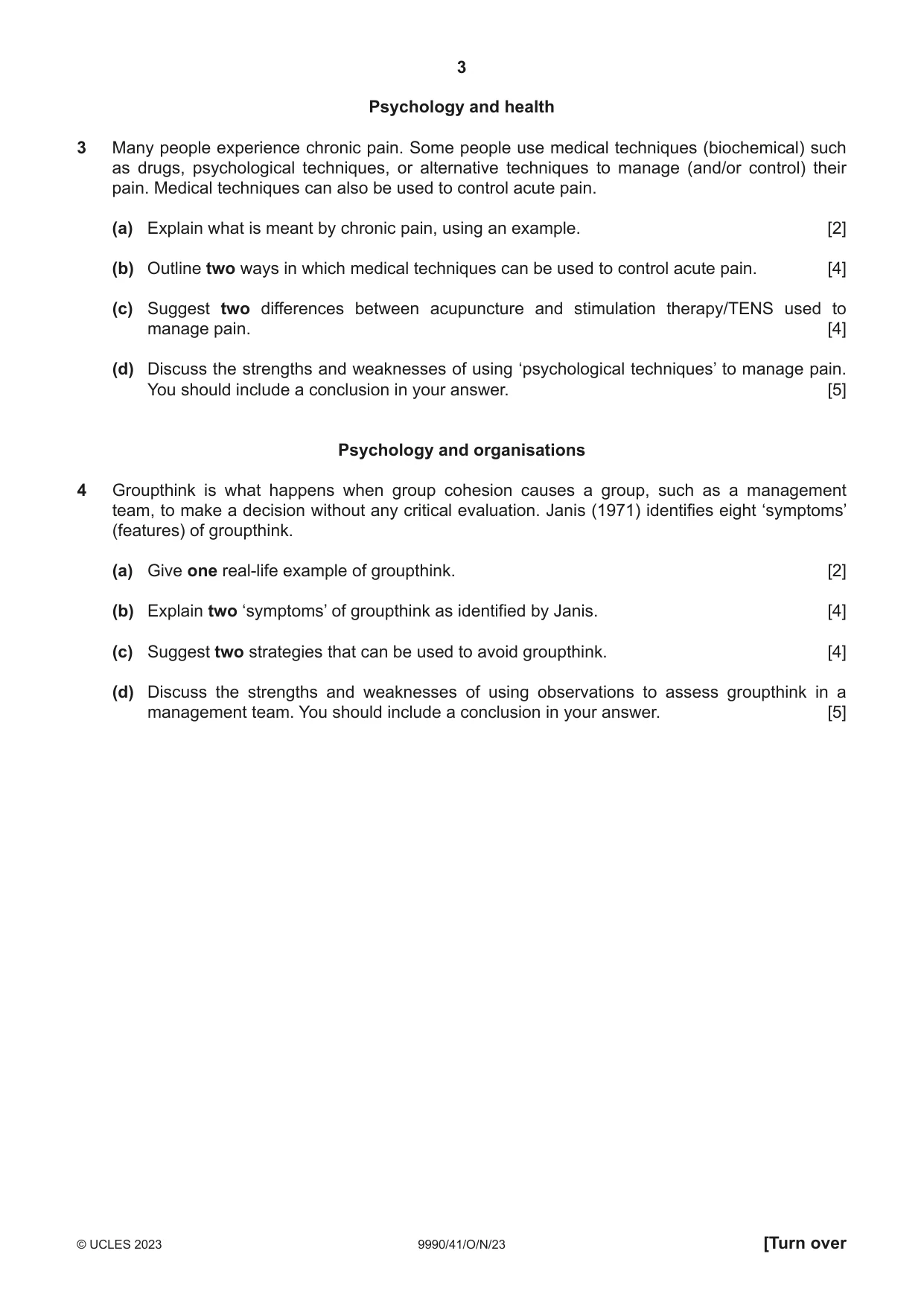 Cambridge A Level Psychology (from 2018) 9990 2023 Oct/Nov Paper 4 · Variant 1 question paper, page 3 of 8