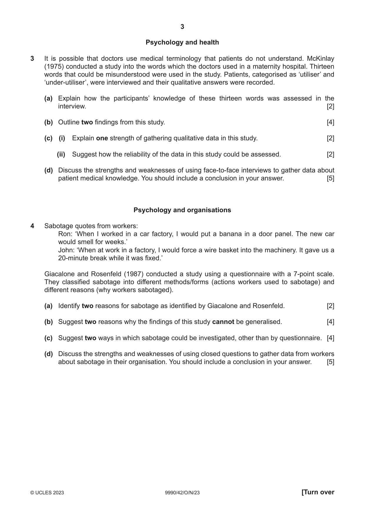 Cambridge A Level Psychology (from 2018) 9990 2023 Oct/Nov Paper 4 · Variant 2 question paper, page 3 of 8