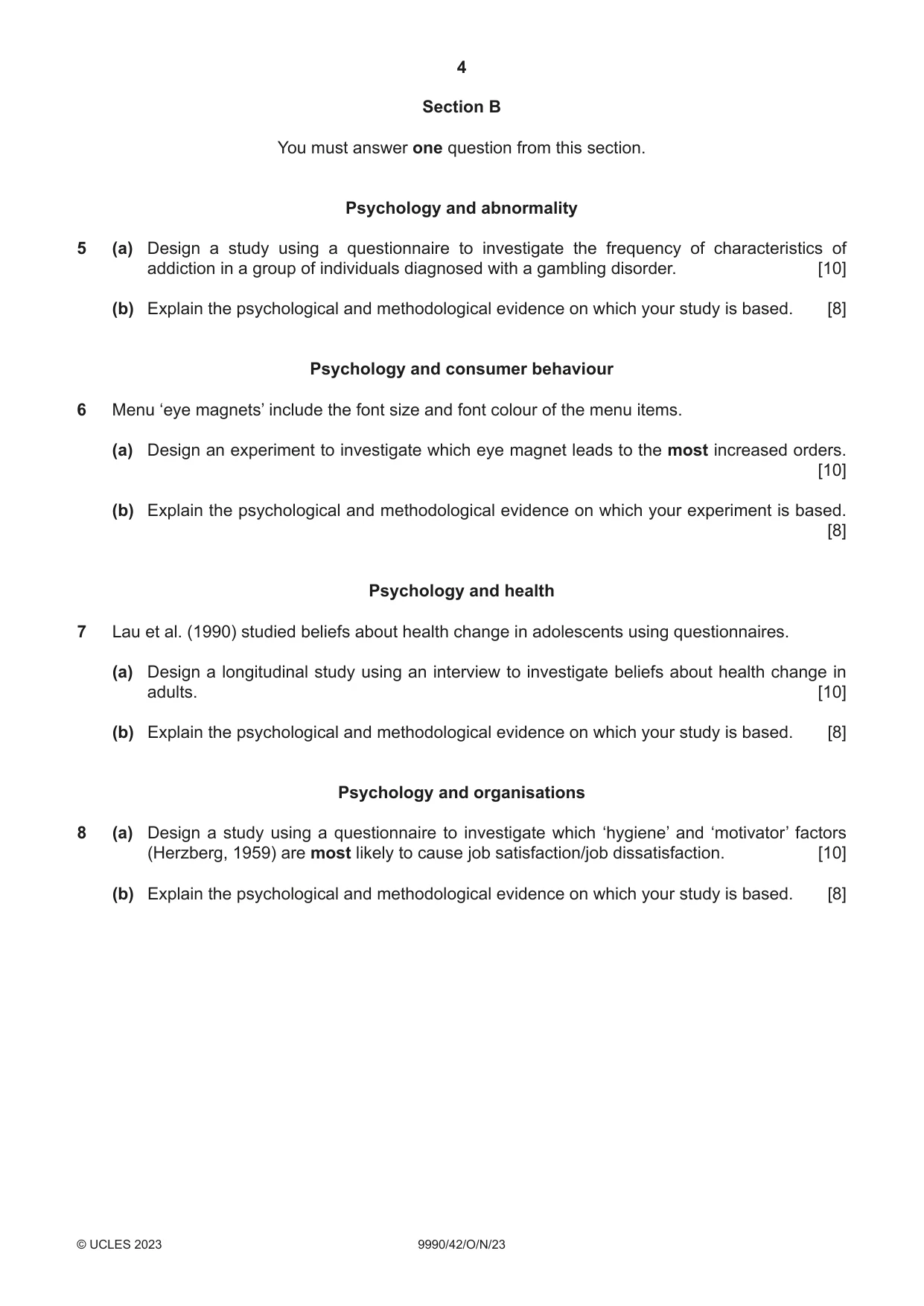Cambridge A Level Psychology (from 2018) 9990 2023 Oct/Nov Paper 4 · Variant 2 question paper, page 4 of 8