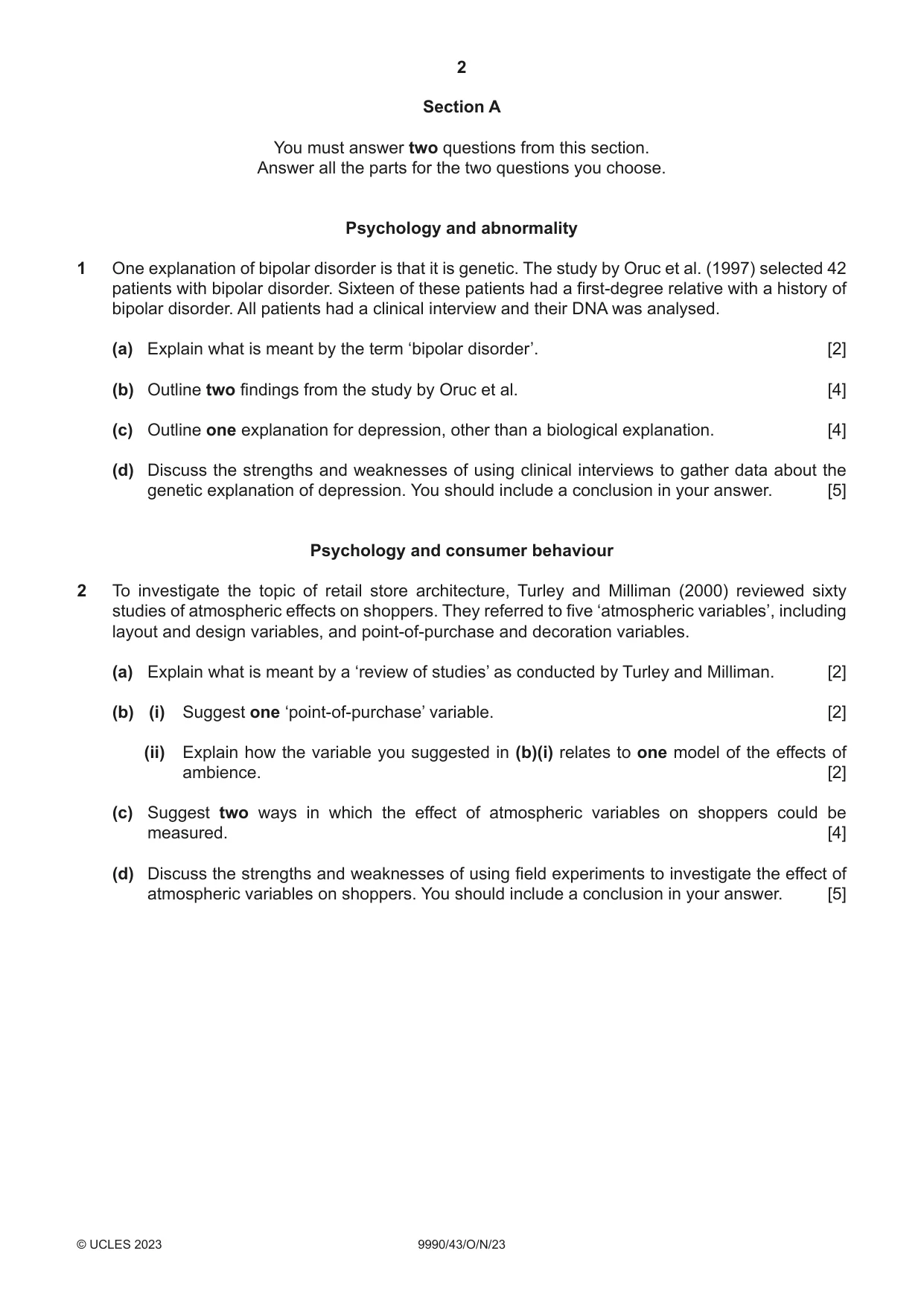 Cambridge A Level Psychology (from 2018) 9990 2023 Oct/Nov Paper 4 · Variant 3 question paper, page 2 of 8