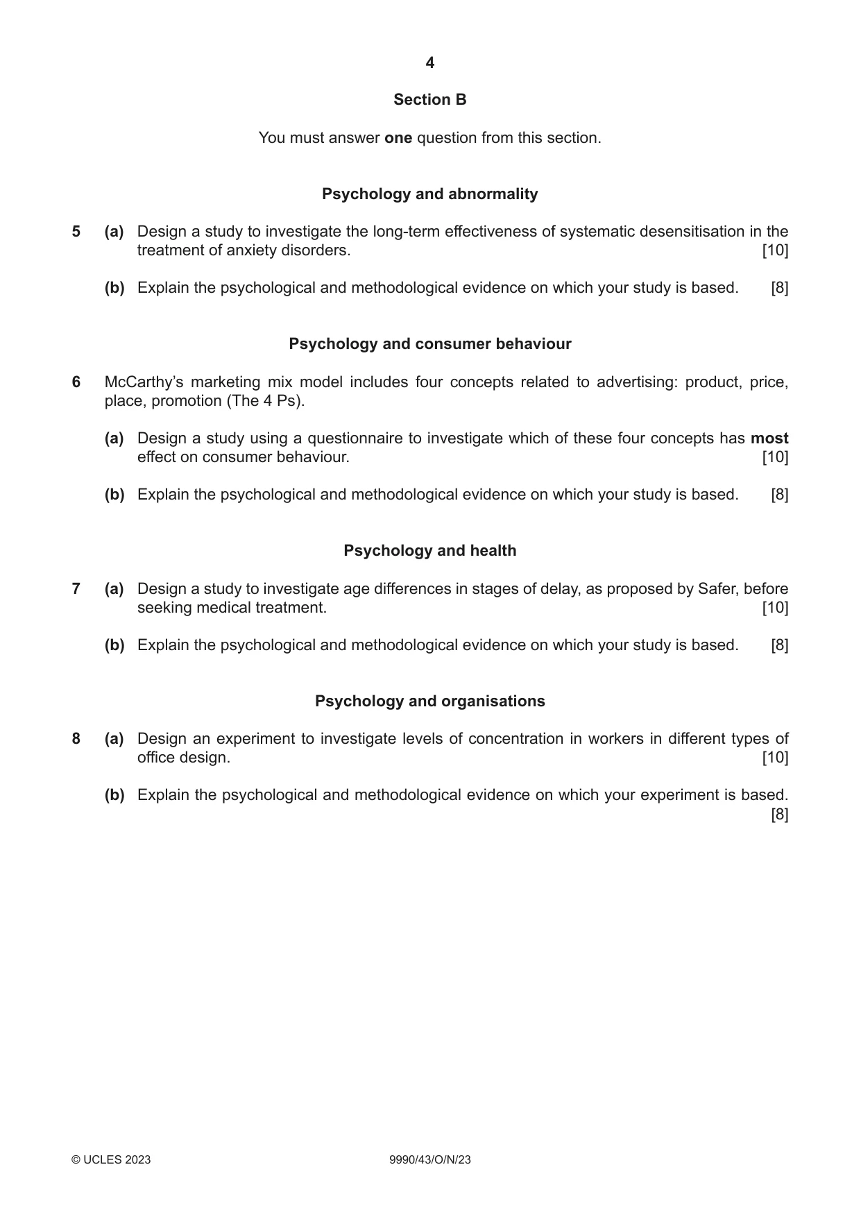 Cambridge A Level Psychology (from 2018) 9990 2023 Oct/Nov Paper 4 · Variant 3 question paper, page 4 of 8
