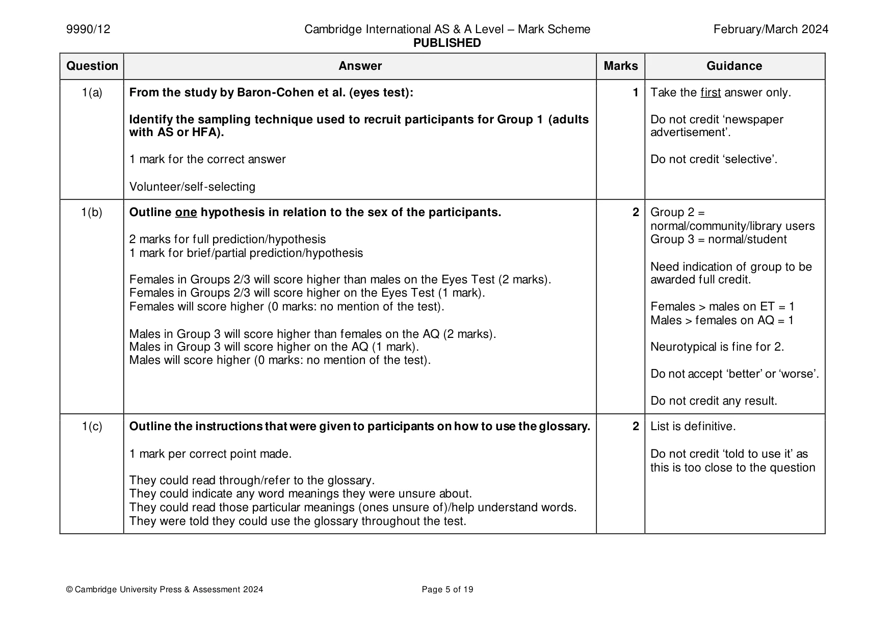 Mark scheme, page 5 of 19