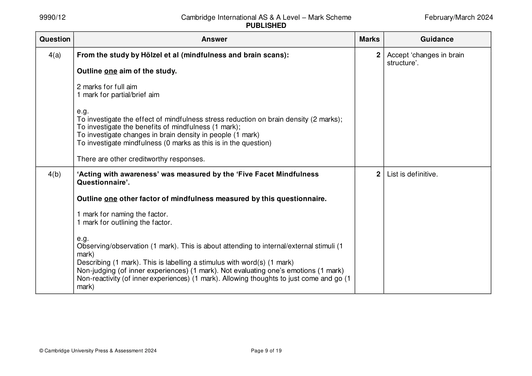 Mark scheme, page 9 of 19