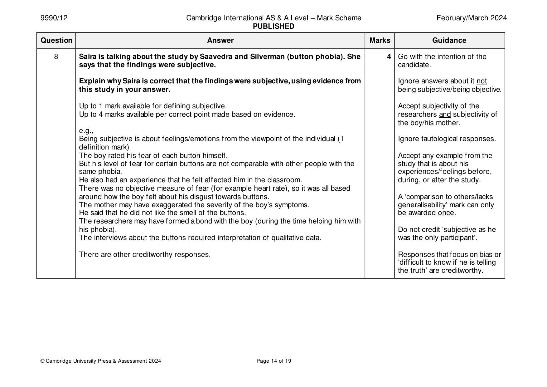 Mark scheme, page 14 of 19