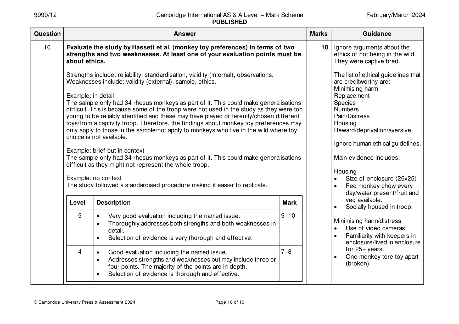 Mark scheme, page 18 of 19