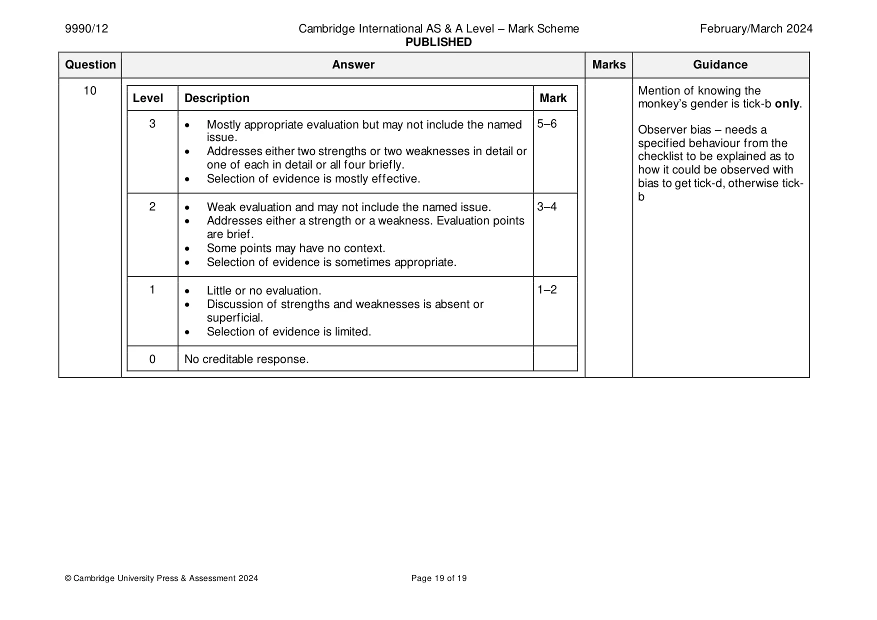 Mark scheme, page 19 of 19