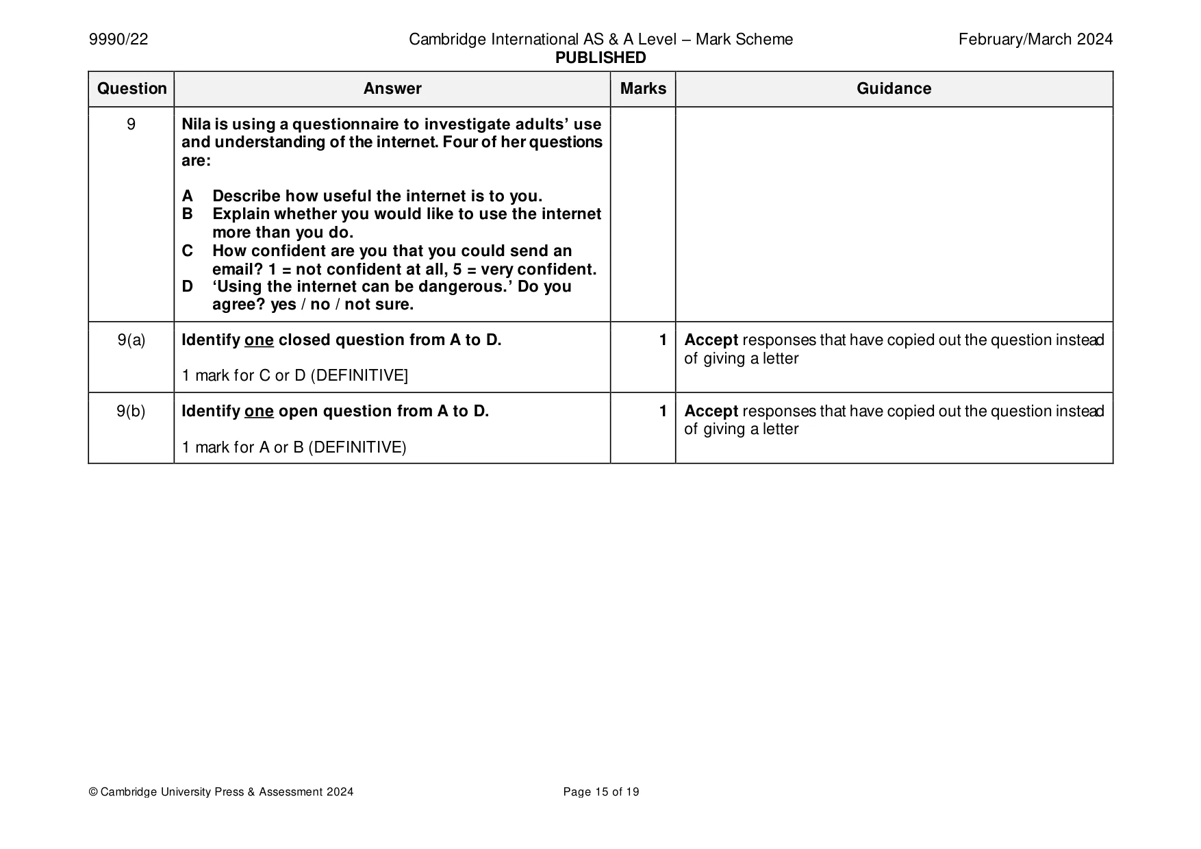 Mark scheme, page 15 of 19