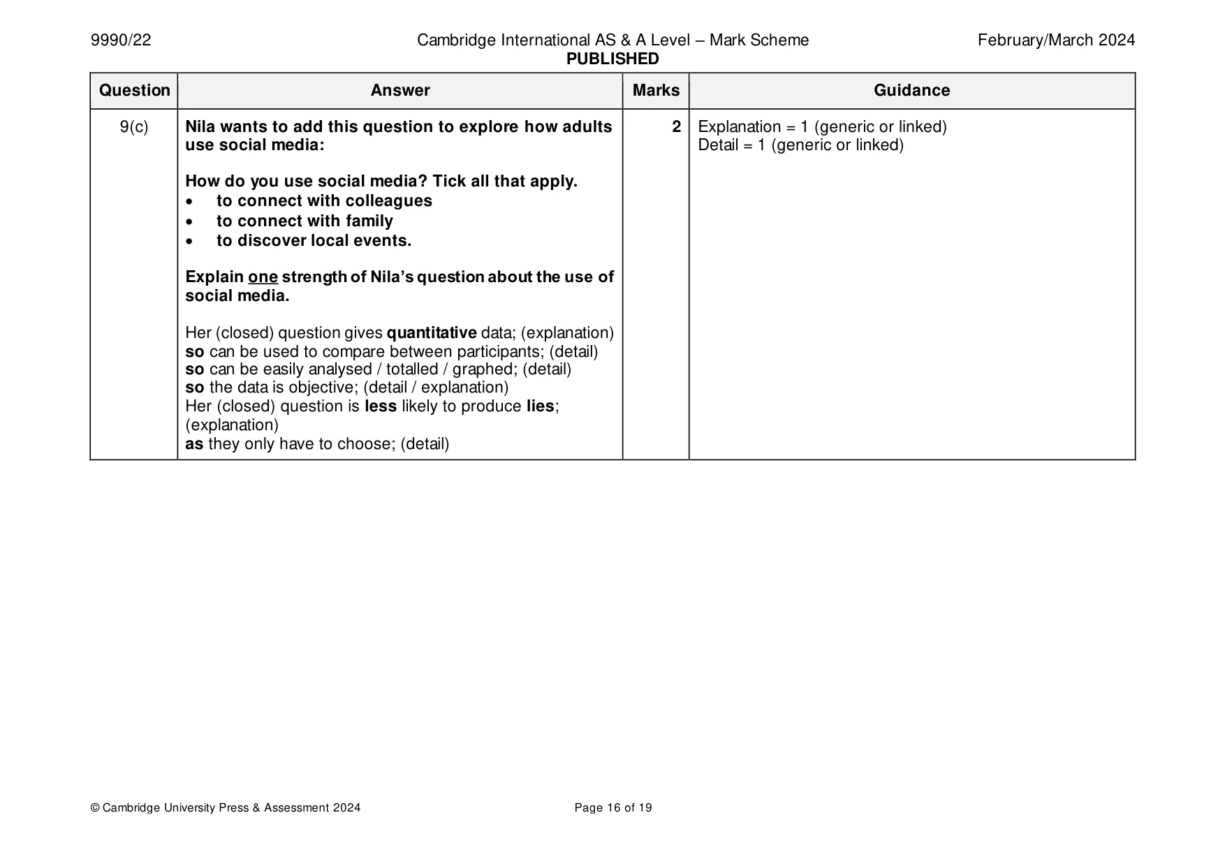 Mark scheme, page 16 of 19