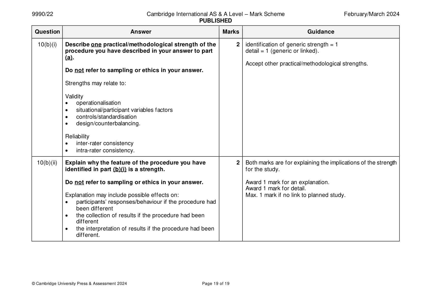 Mark scheme, page 19 of 19