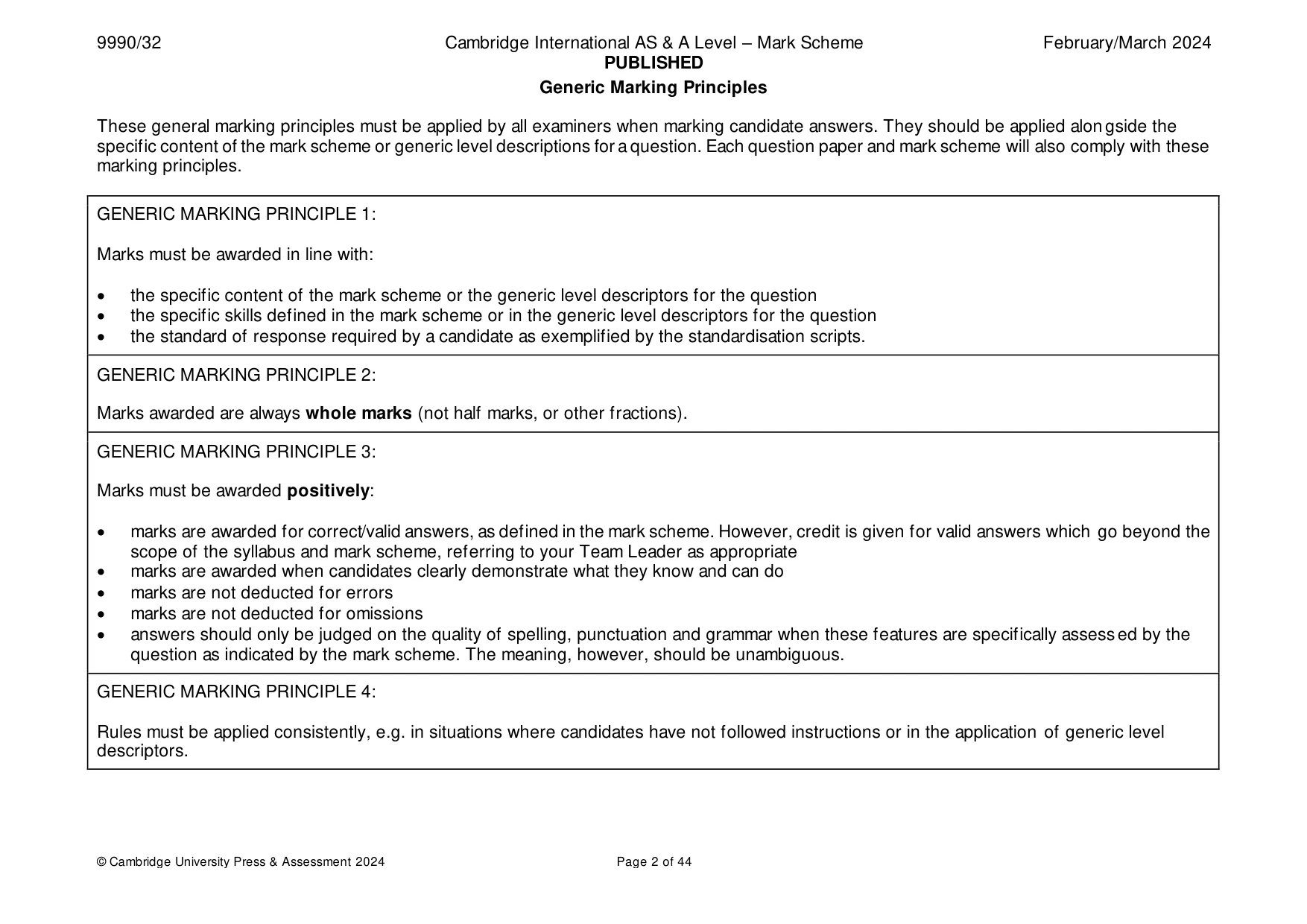 Mark scheme, page 2 of 44
