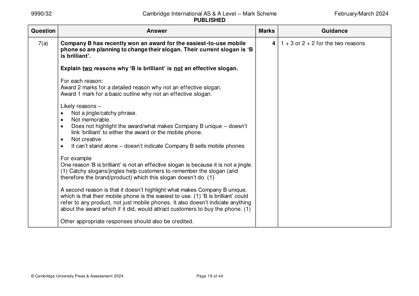 Mark scheme, page 19 of 44