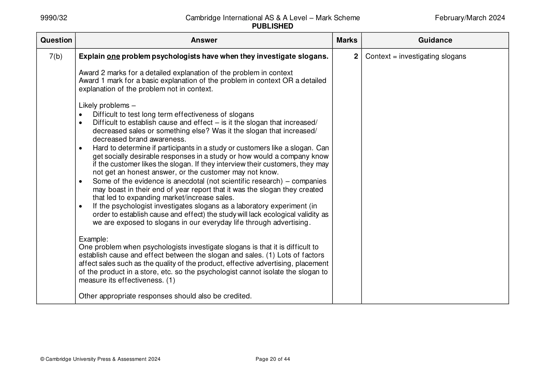 Mark scheme, page 20 of 44