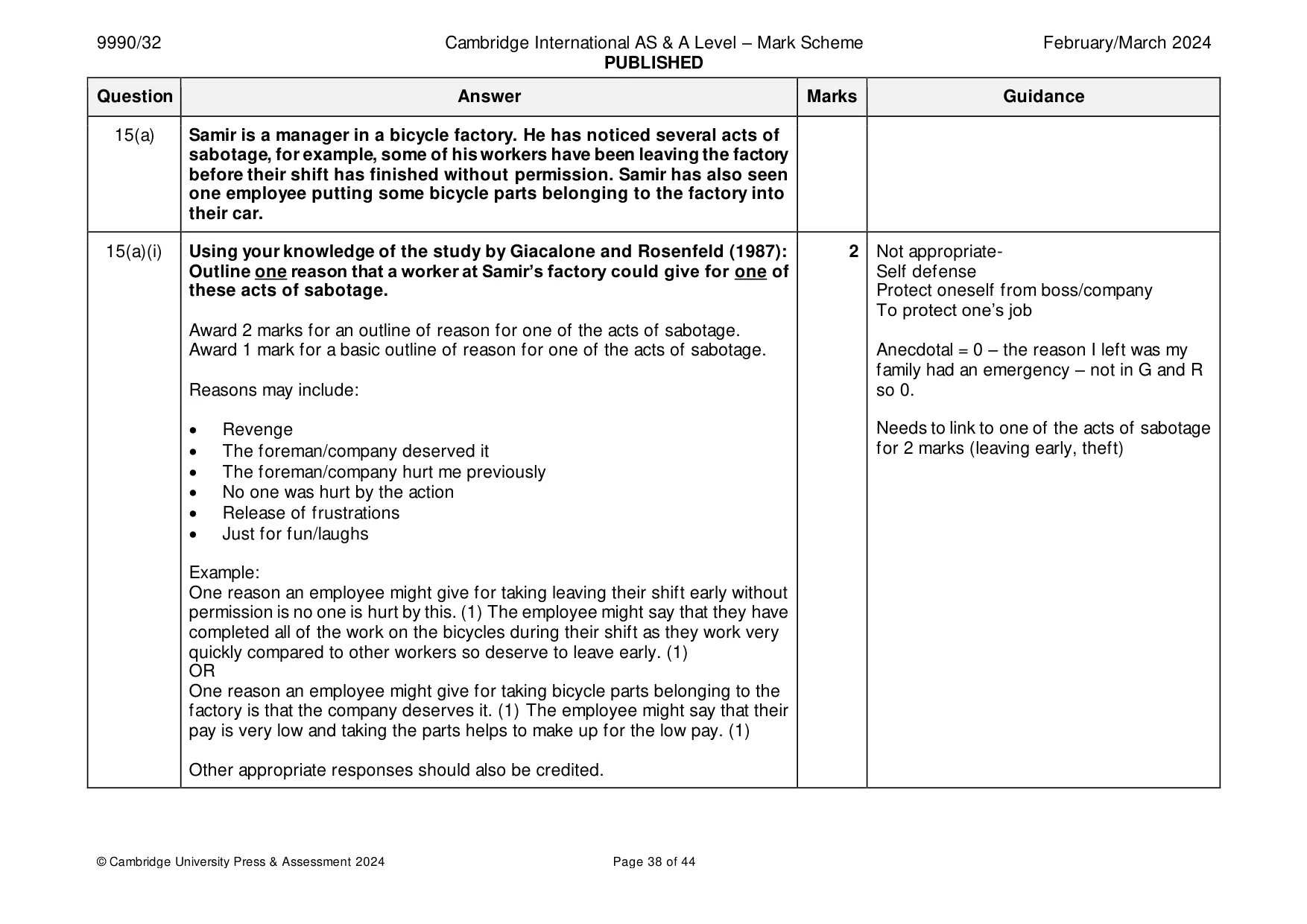 Mark scheme, page 38 of 44
