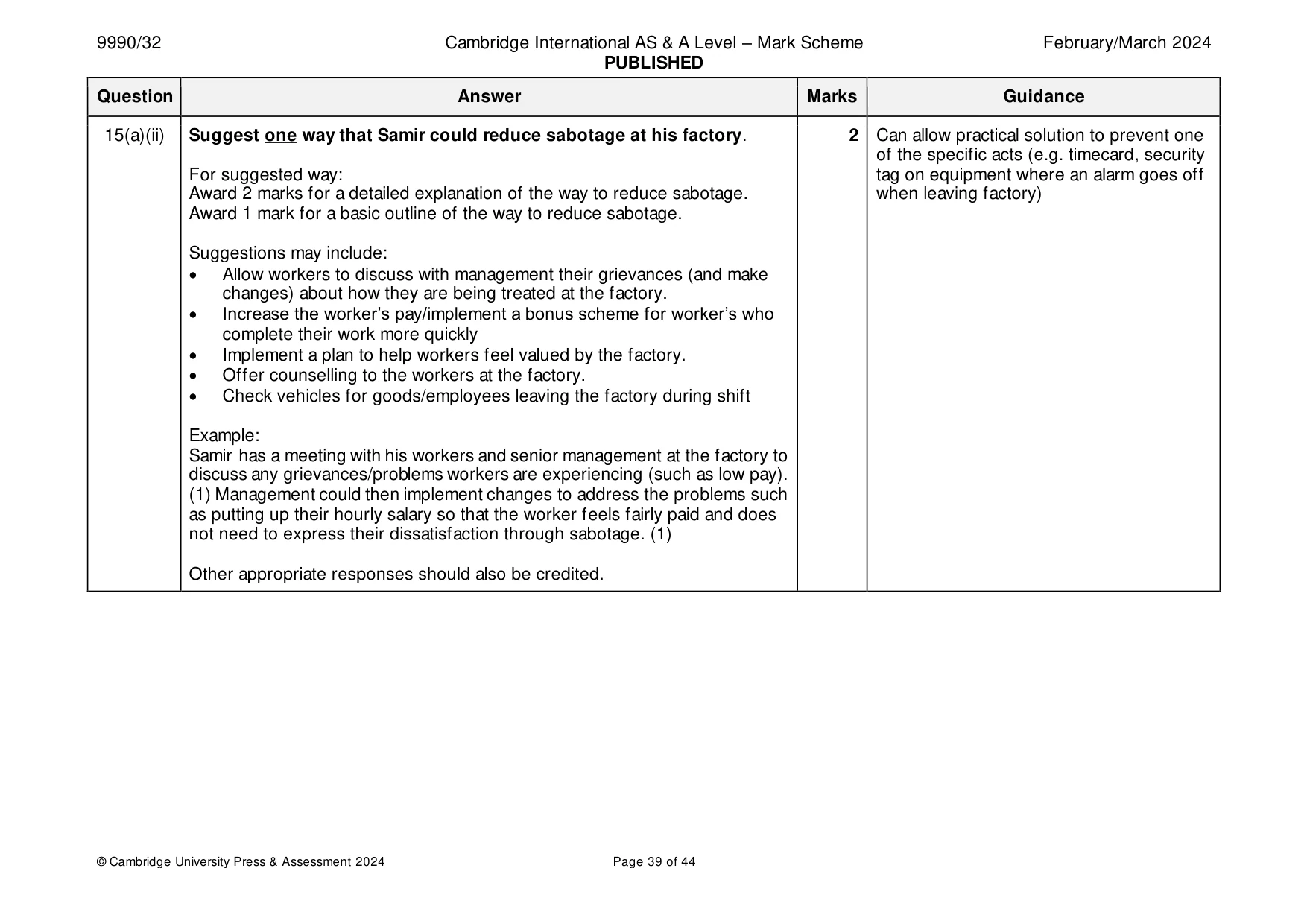 Mark scheme, page 39 of 44