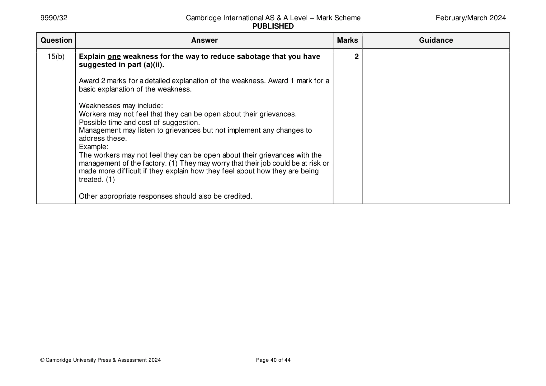Mark scheme, page 40 of 44