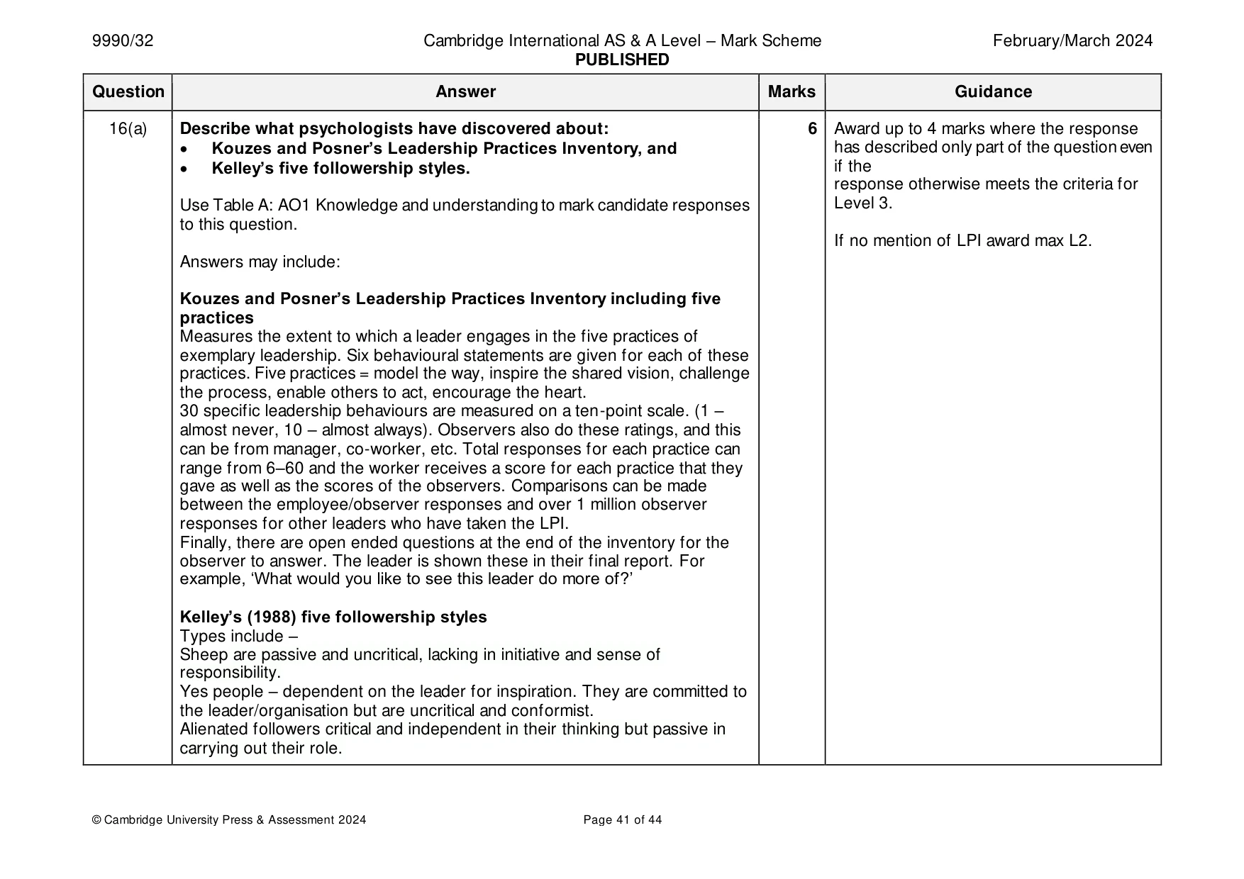 Mark scheme, page 41 of 44
