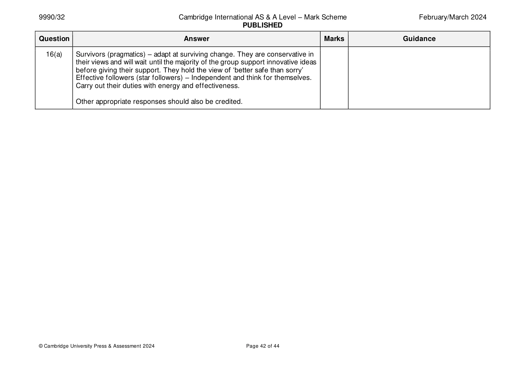 Mark scheme, page 42 of 44