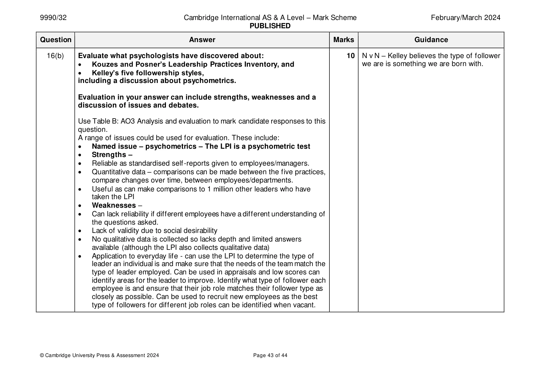 Mark scheme, page 43 of 44