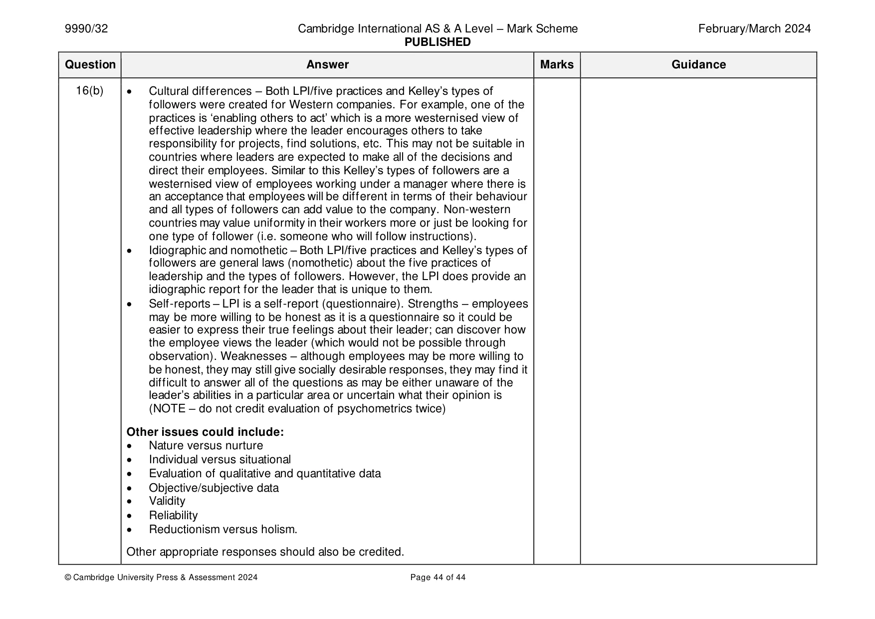 Mark scheme, page 44 of 44