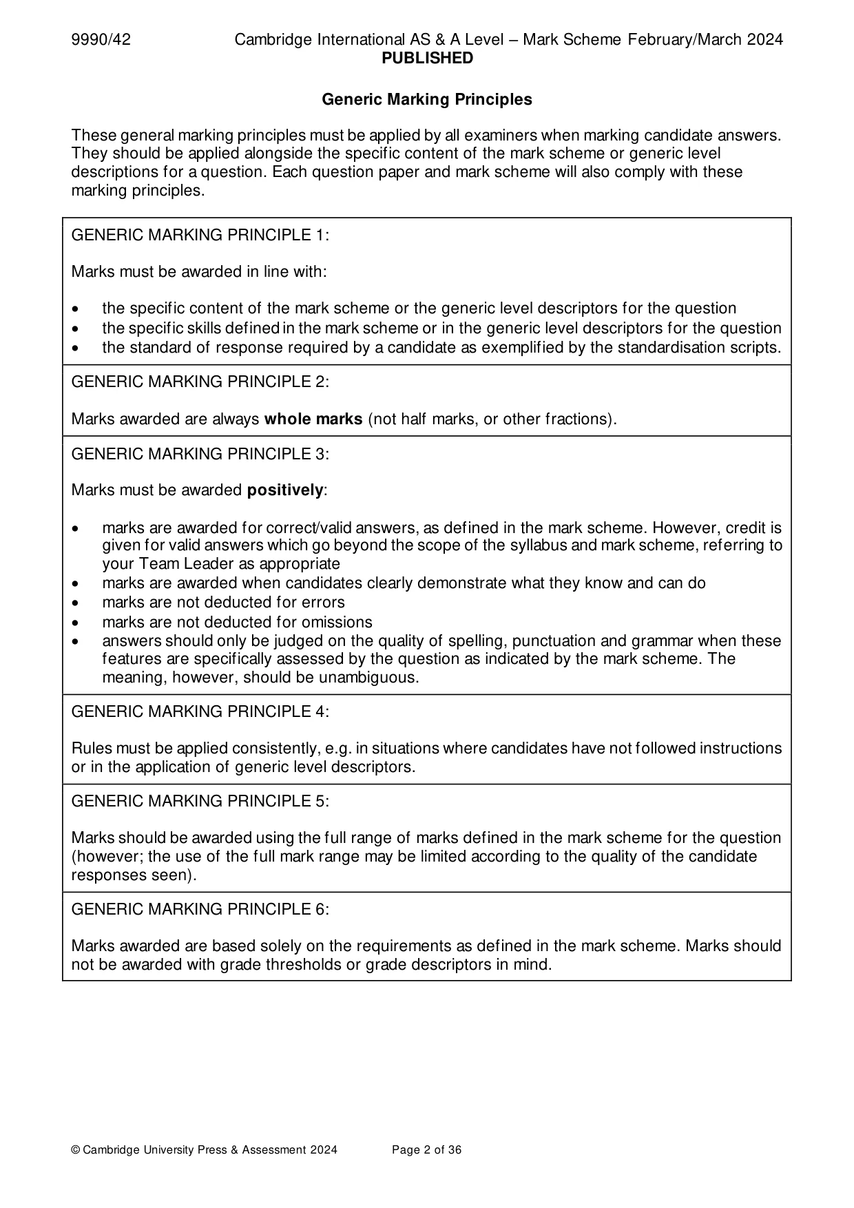 Mark scheme, page 2 of 36