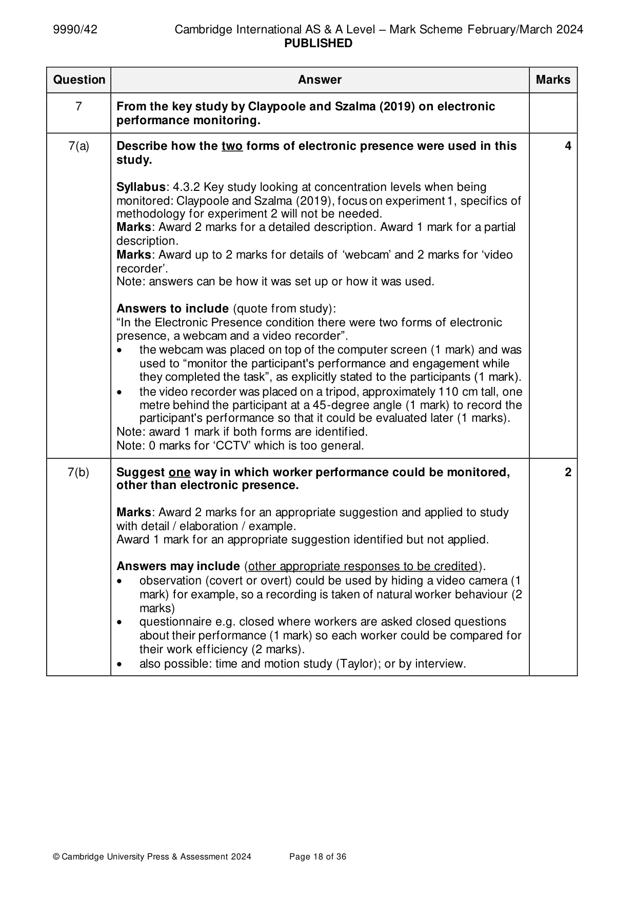 Mark scheme, page 18 of 36