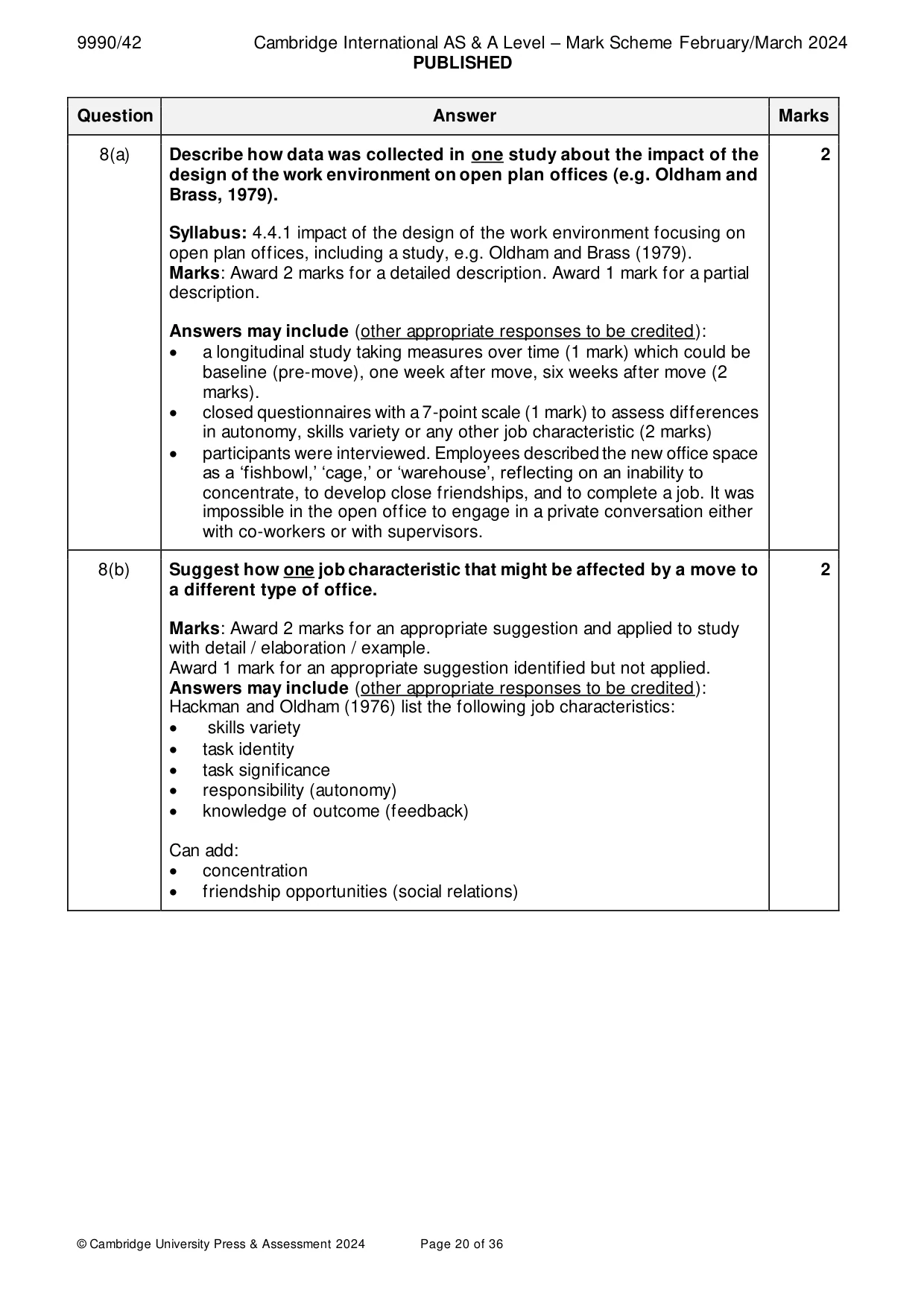 Mark scheme, page 20 of 36