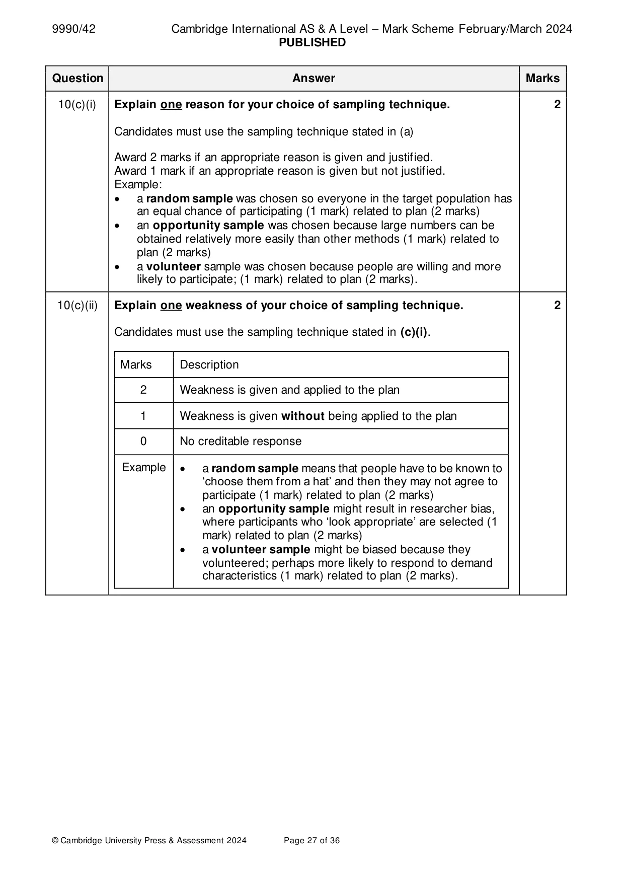 Mark scheme, page 27 of 36