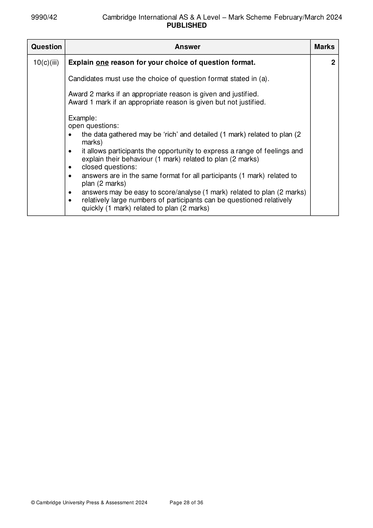 Mark scheme, page 28 of 36