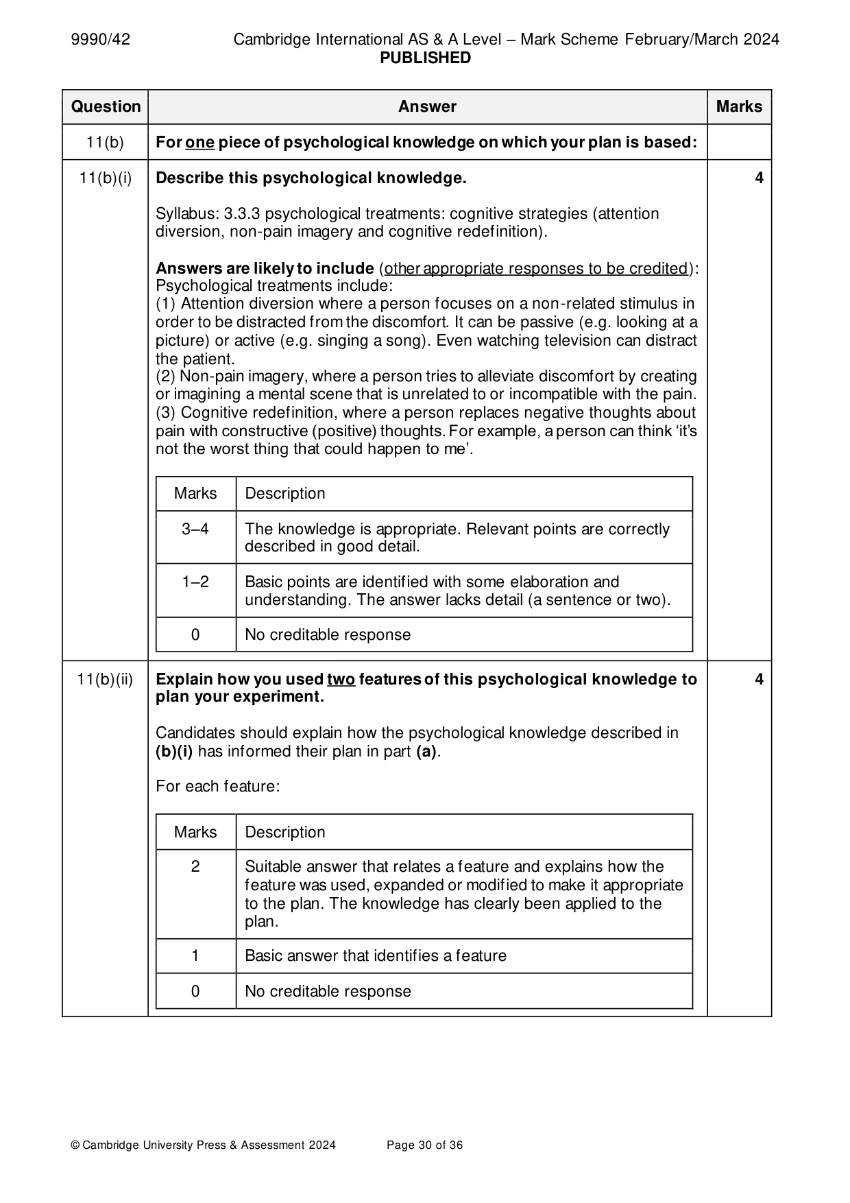 Mark scheme, page 30 of 36
