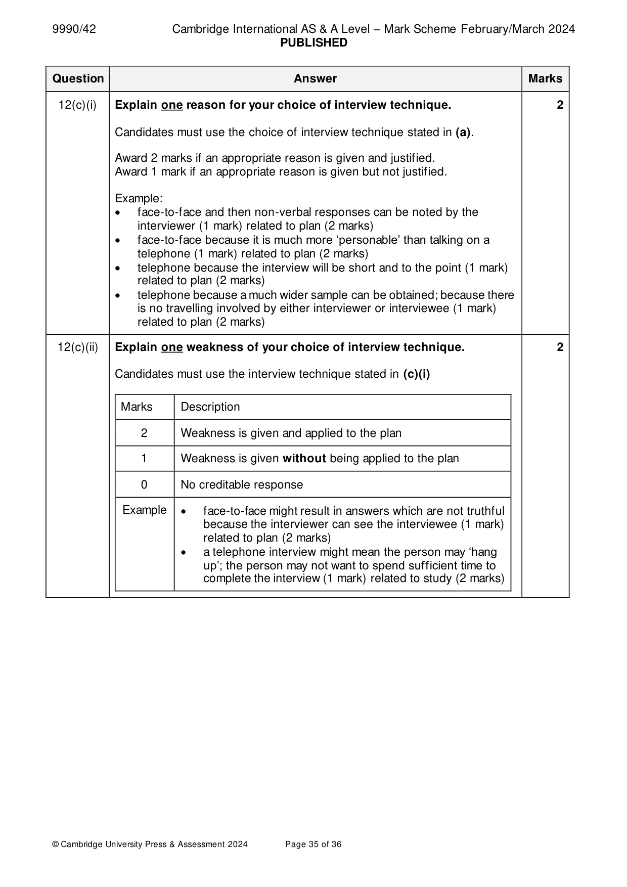 Mark scheme, page 35 of 36