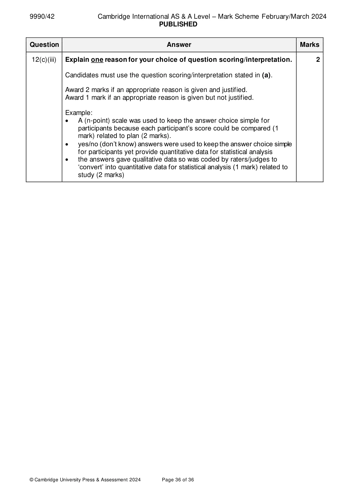 Mark scheme, page 36 of 36