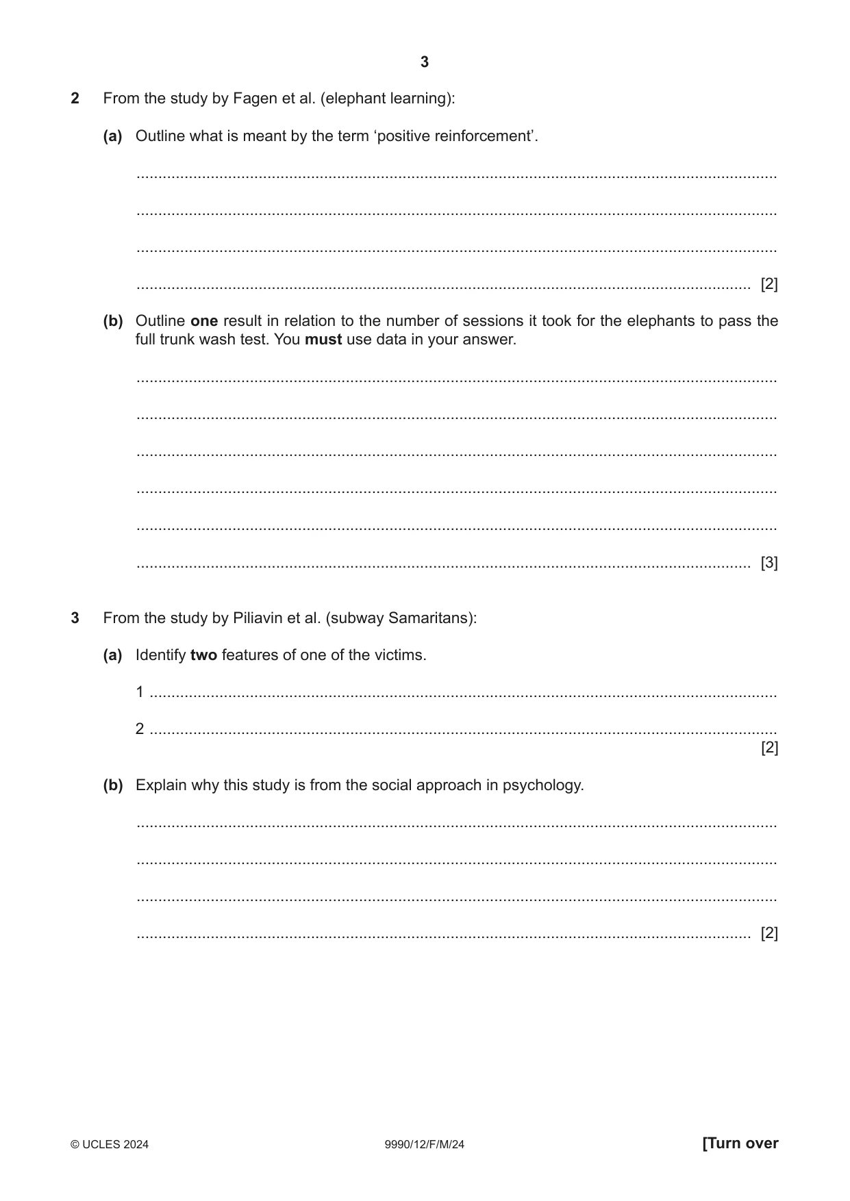 Cambridge A Level Psychology (from 2018) 9990 2024 Feb/March Paper 1 · Variant 2 question paper, page 3 of 12