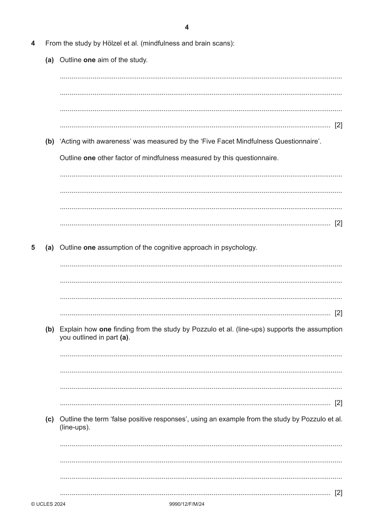 Cambridge A Level Psychology (from 2018) 9990 2024 Feb/March Paper 1 · Variant 2 question paper, page 4 of 12