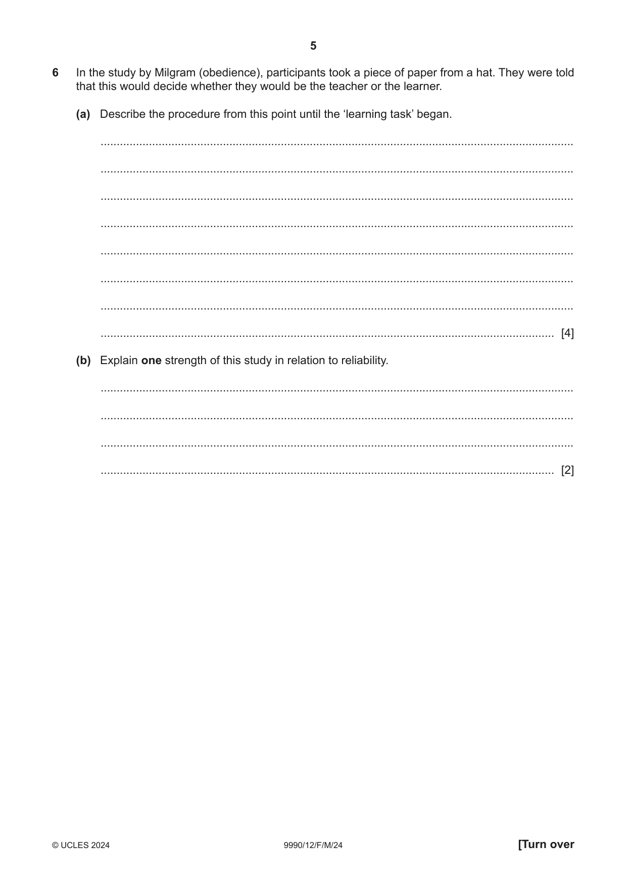 Cambridge A Level Psychology (from 2018) 9990 2024 Feb/March Paper 1 · Variant 2 question paper, page 5 of 12