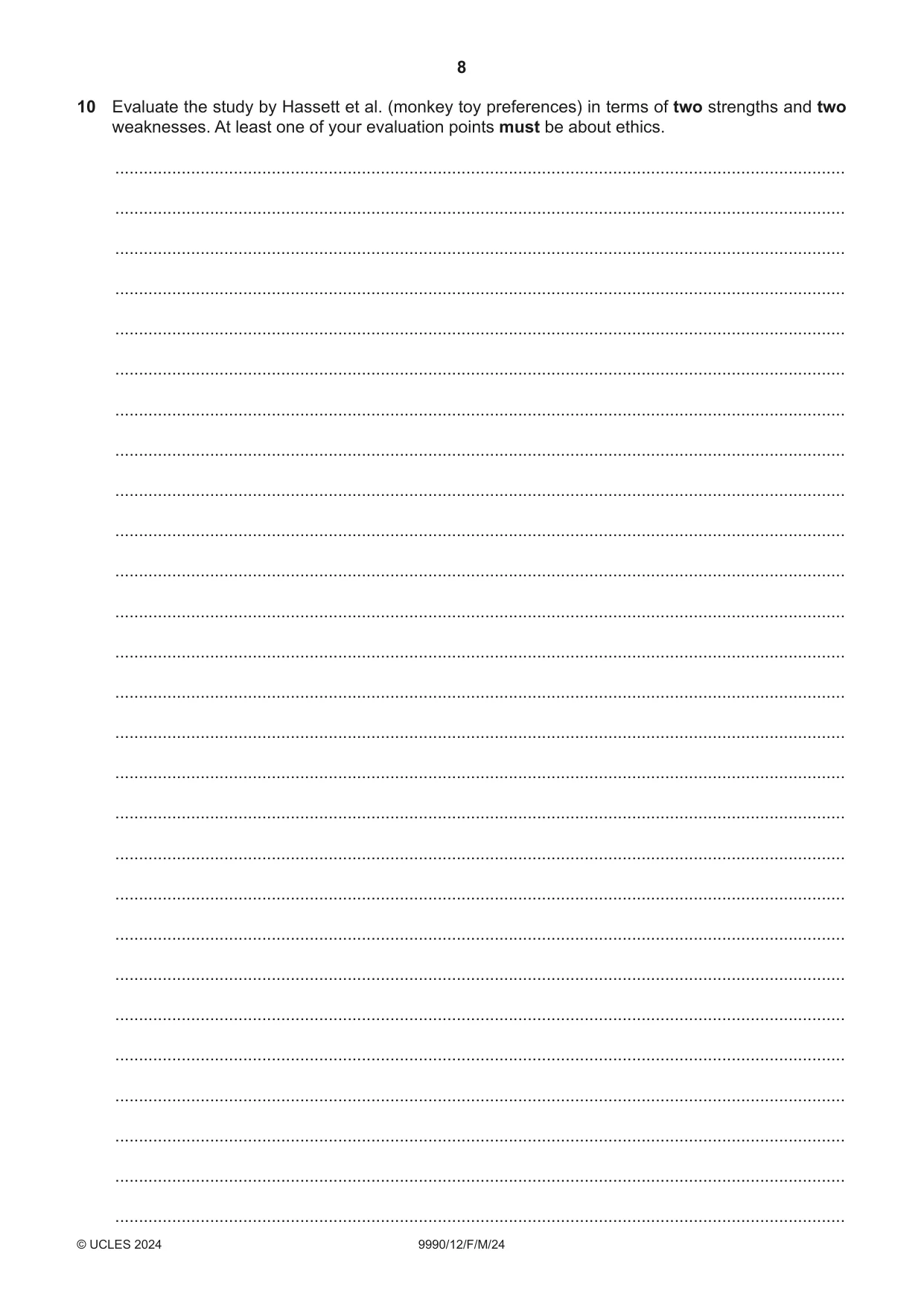 Cambridge A Level Psychology (from 2018) 9990 2024 Feb/March Paper 1 · Variant 2 question paper, page 8 of 12